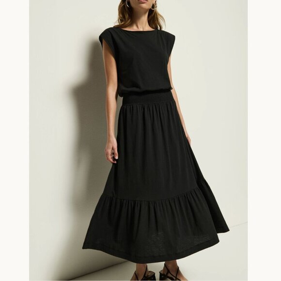 Nation LTD | Evonne Maxi Dress Pima Cotton Tiered Popover Smocked Black Size M - Picture 13 of 13